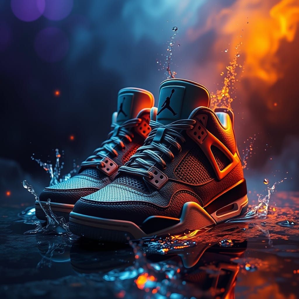 Epic Hyperrealistic Jordan 4 Splash Screen in Surreal Enviro...