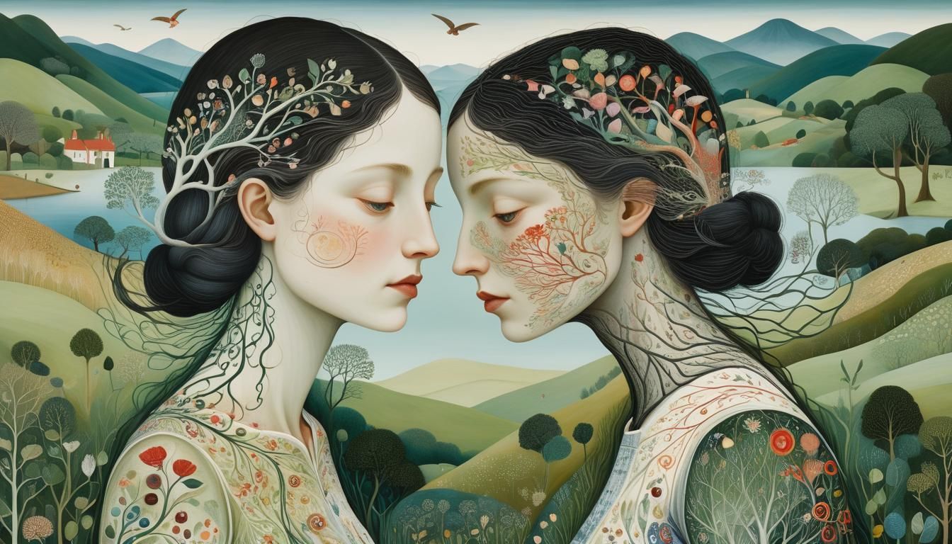 Intertwined Bodies: Dreamlike Concept Art in Mixed-Media Sty...