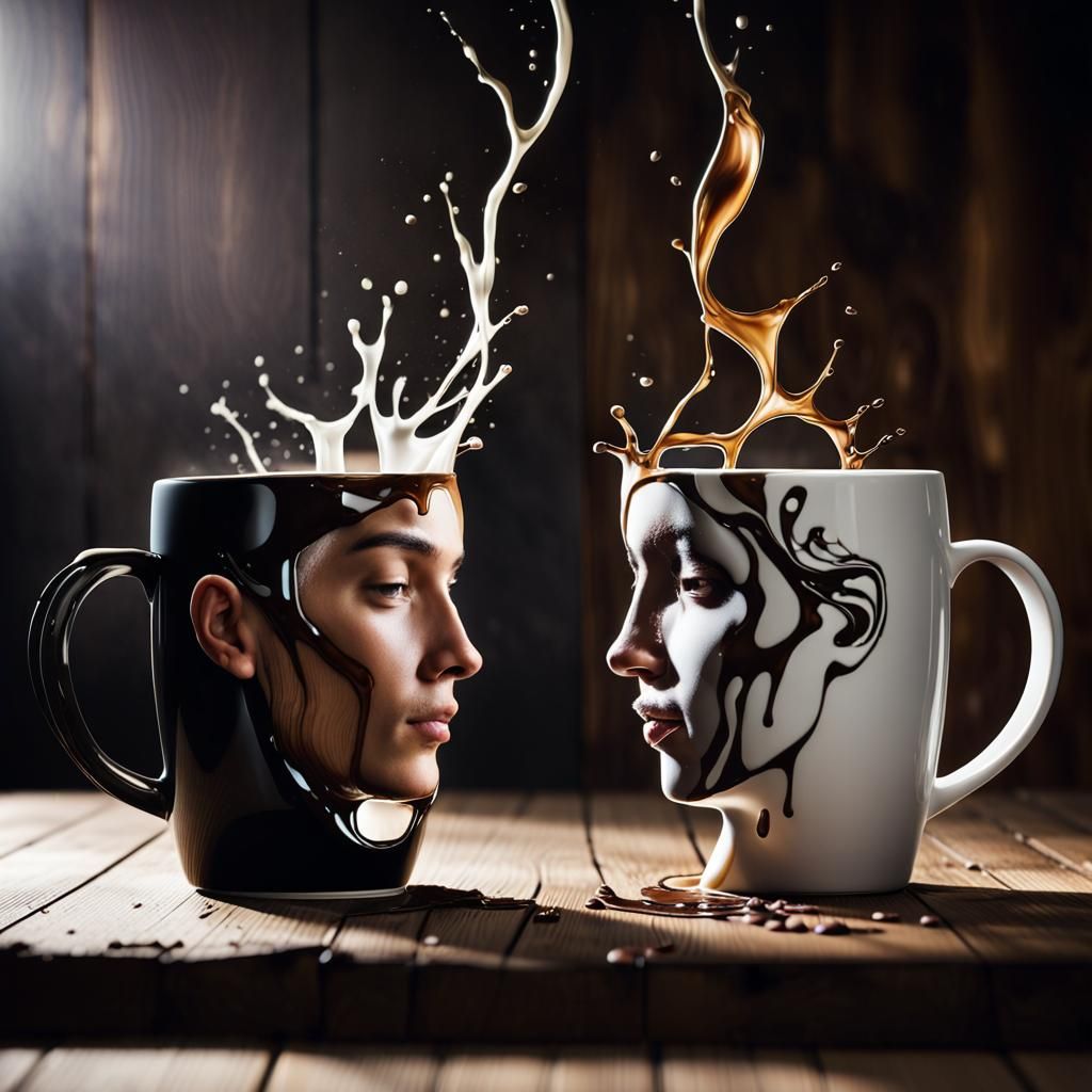 Coffee Mugs Artistically Representing Male and Female Profil...