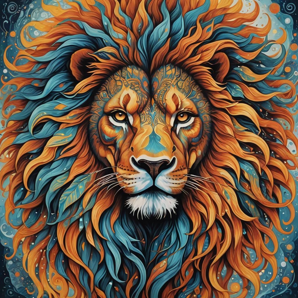 Surreal Lion Head in Contrasting Colors