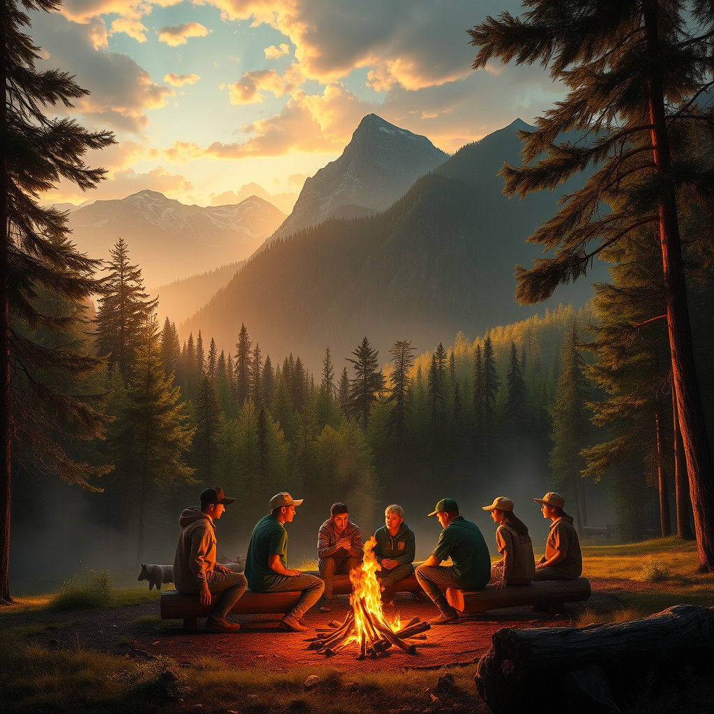 Camp Cherokee: Scout Troops in Lush Landscape