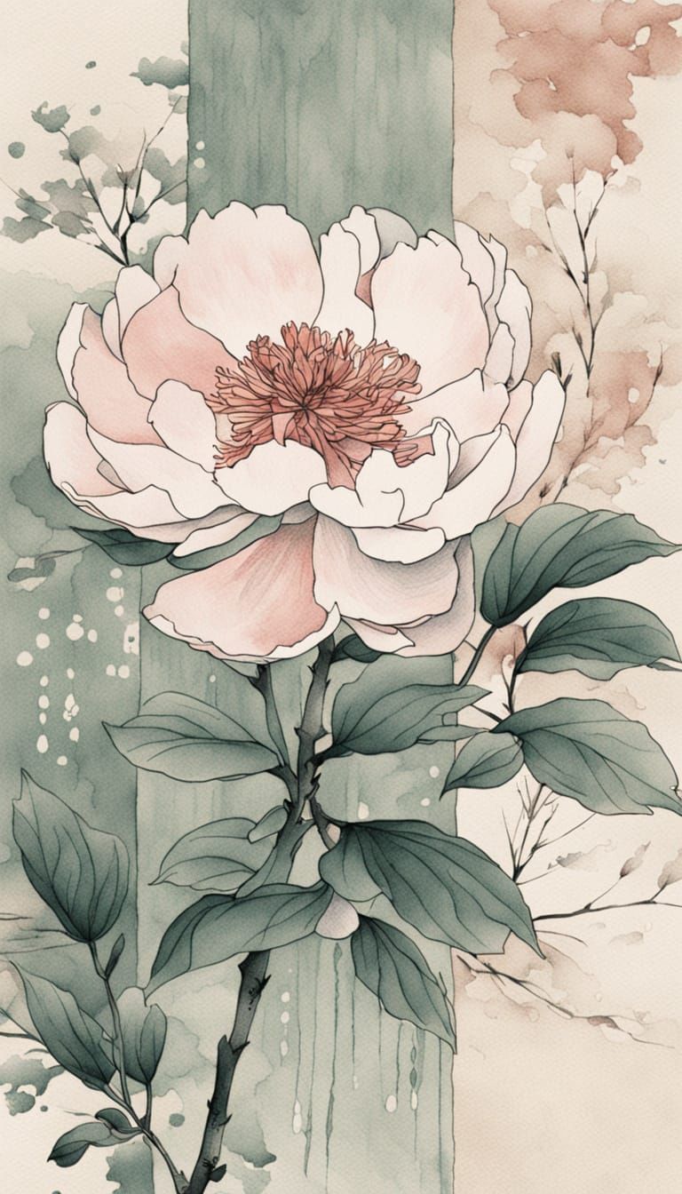 Delicate Peony Blossom in Ukiyo-E Style