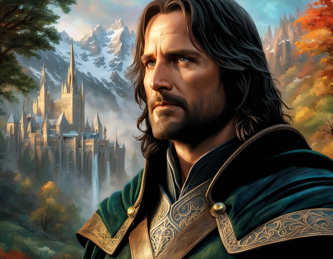 Aragorn and Arwen Ethereal Meeting, Hyperdetailed Fantasy Ar...