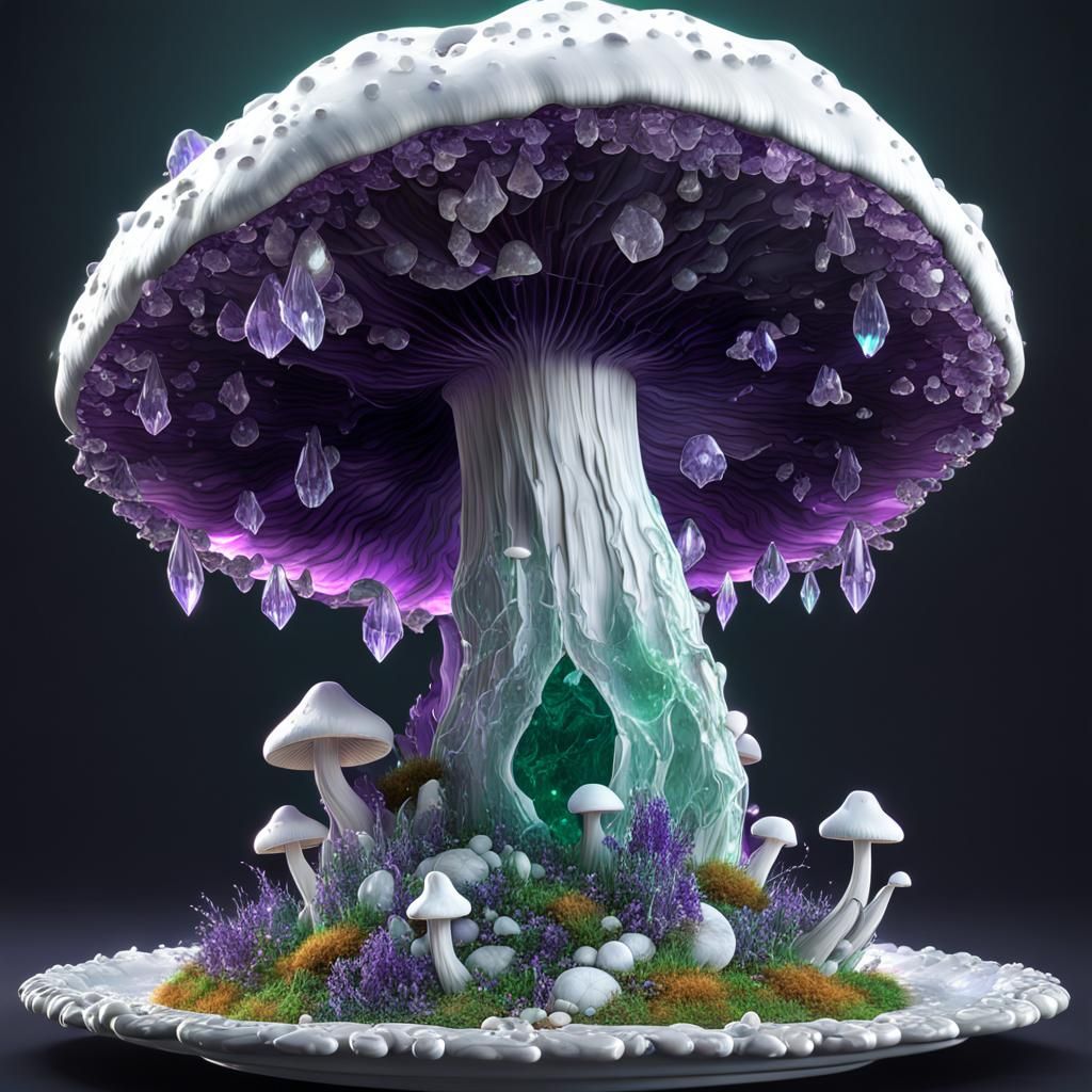 Giant Mushroom with Jade Crystals, Detailed Matte Painting