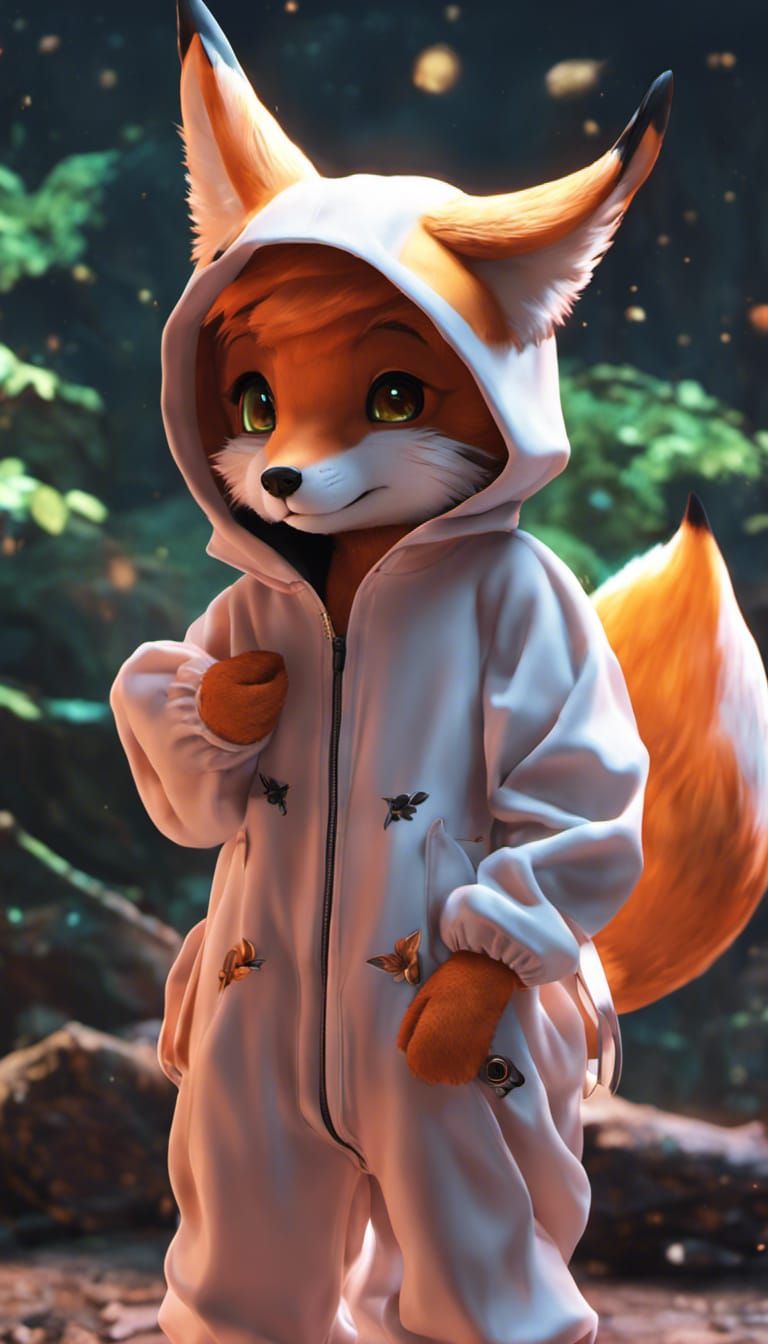 Glitchcore Fox Kigurumi: Hyperrealistic Full Body Shot