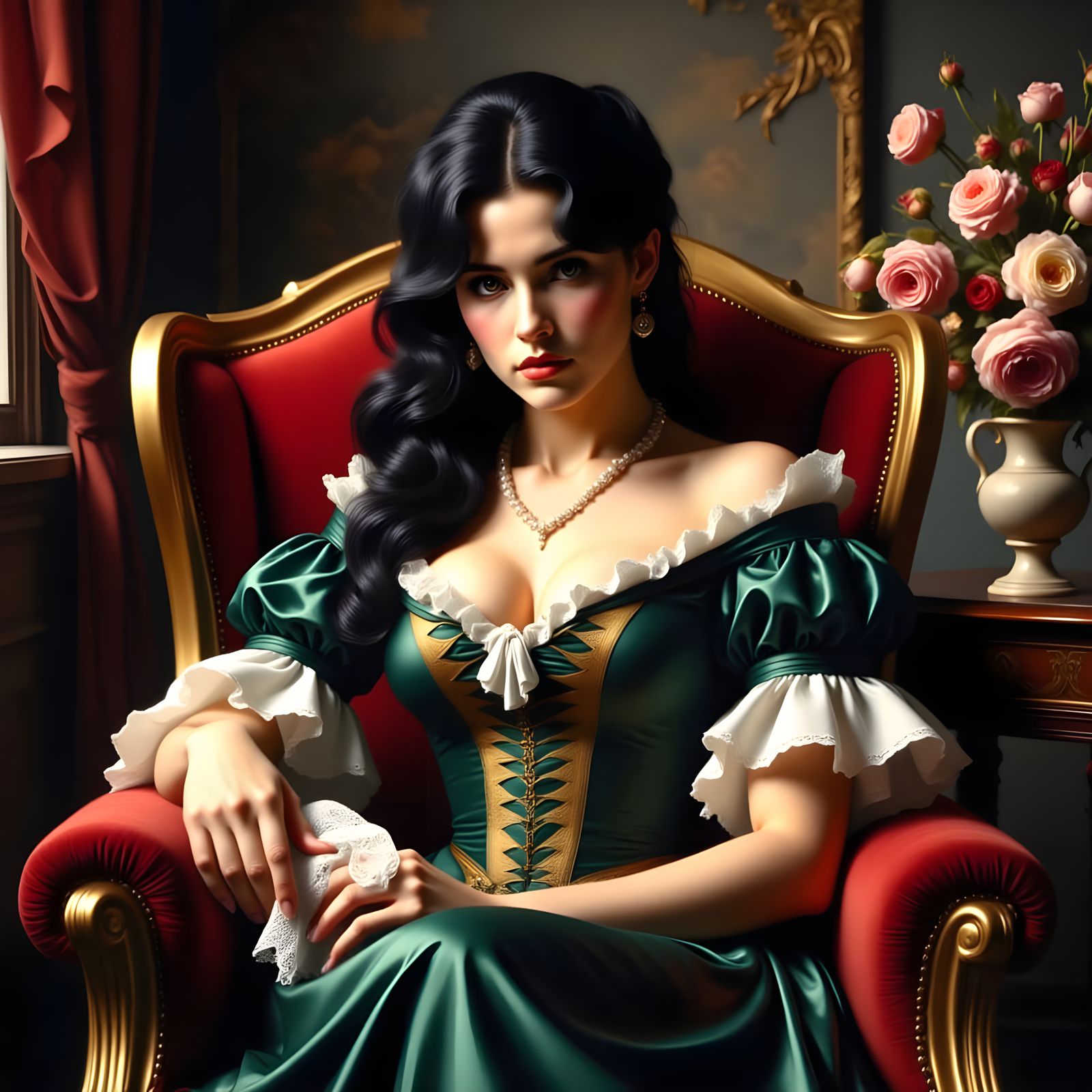 Victorian Woman in Velvet Armchair, Classic Realism