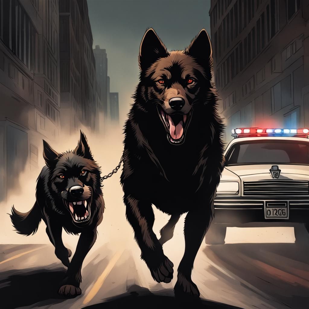 Menacing Dog Chases Man with Police in Pursuit