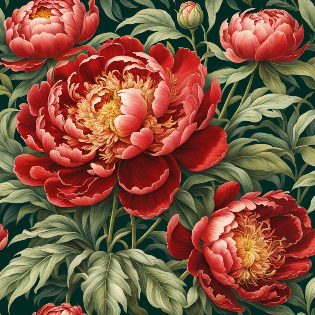 Velvety Red Peony in Elegant Impressionist Style