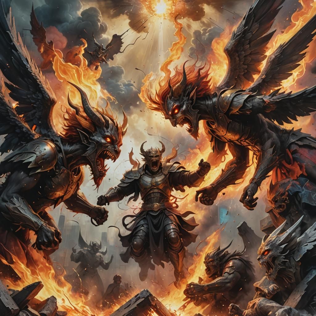 Hyperrealistic Clash of Divine Demons and Demonic Angels in....