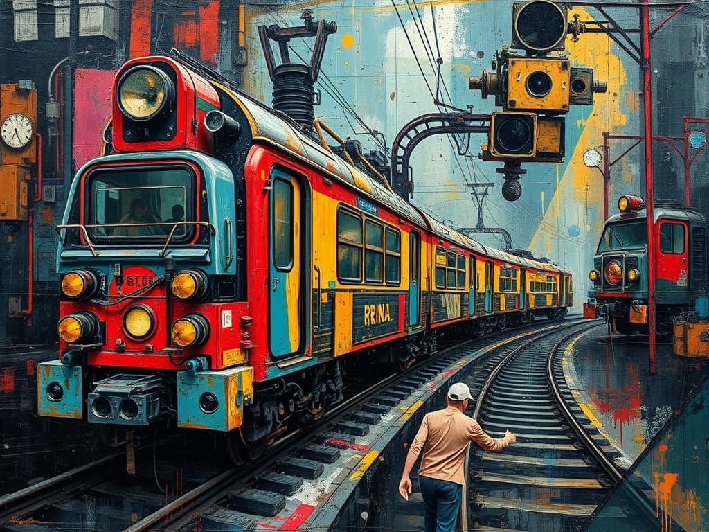 Futuristic Train Abstraction in Industrial Surrealism Style