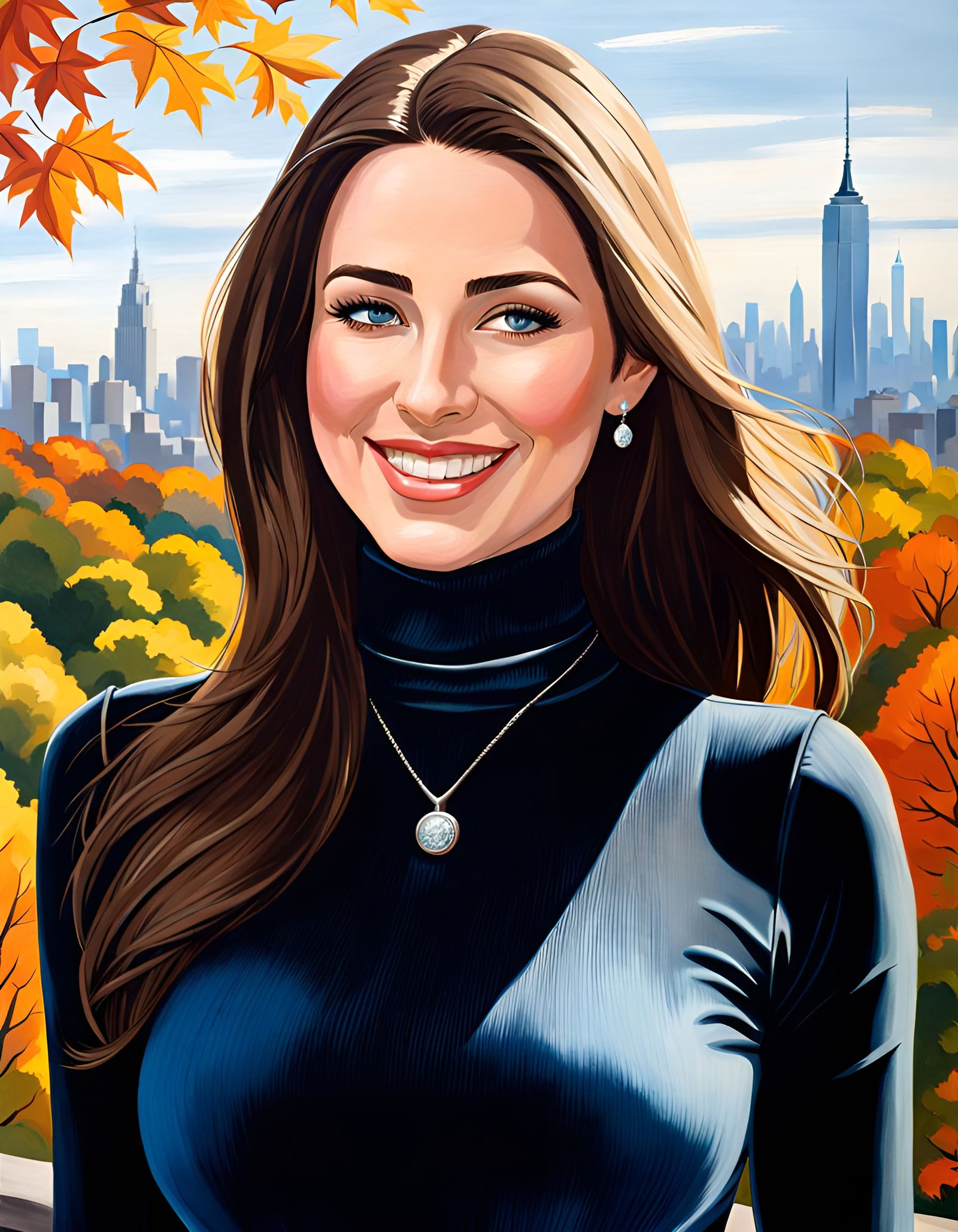 Elegant Woman in New York City: Oil Painting