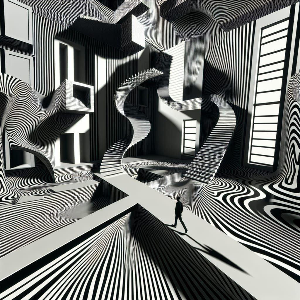 Abstract Impossible Architecture with Wavy Lines and Gravity...