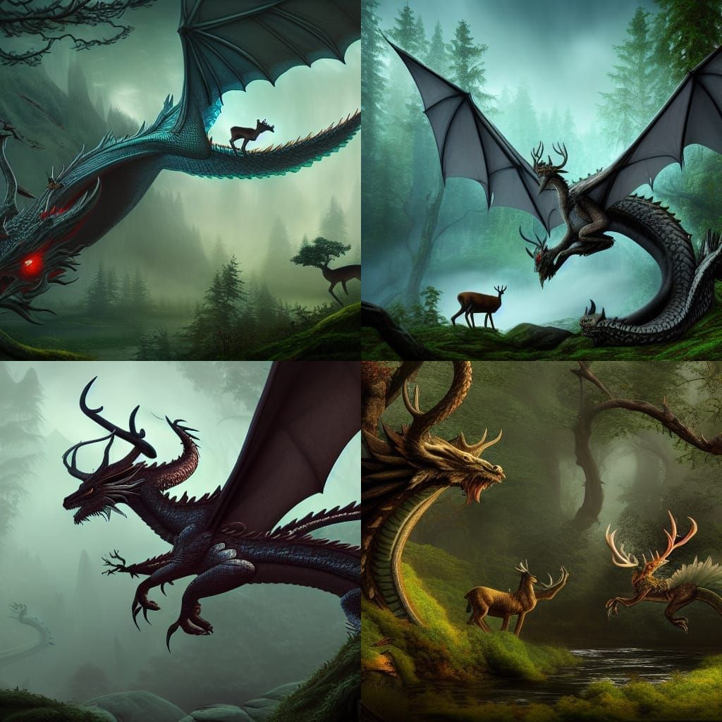 Dragon Flight Over Mystical Forest Art