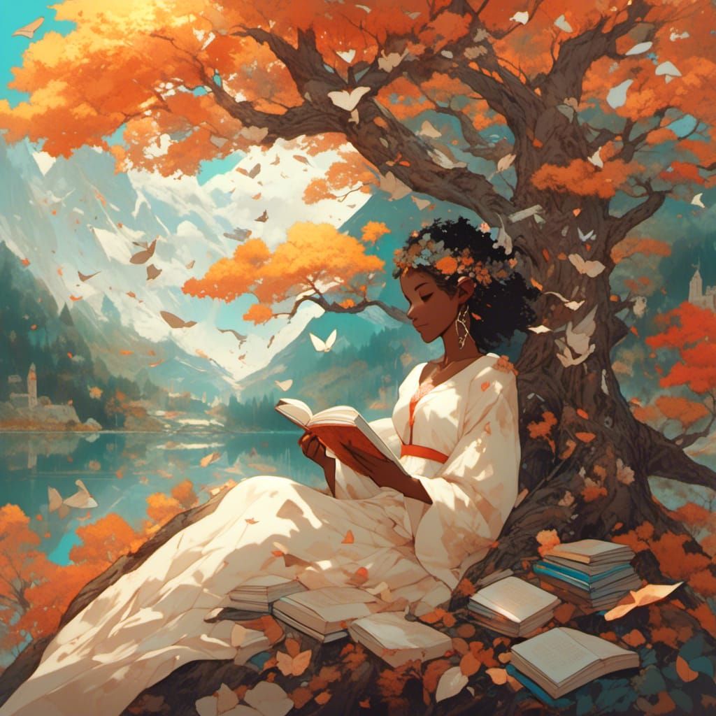 Woman Reading Under Tree of All Seasons