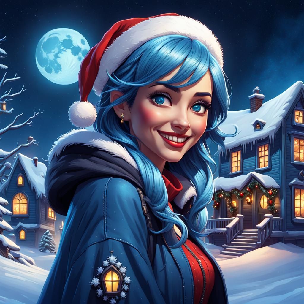 Festive Christmas Girl Portrait in Comic Book Style
