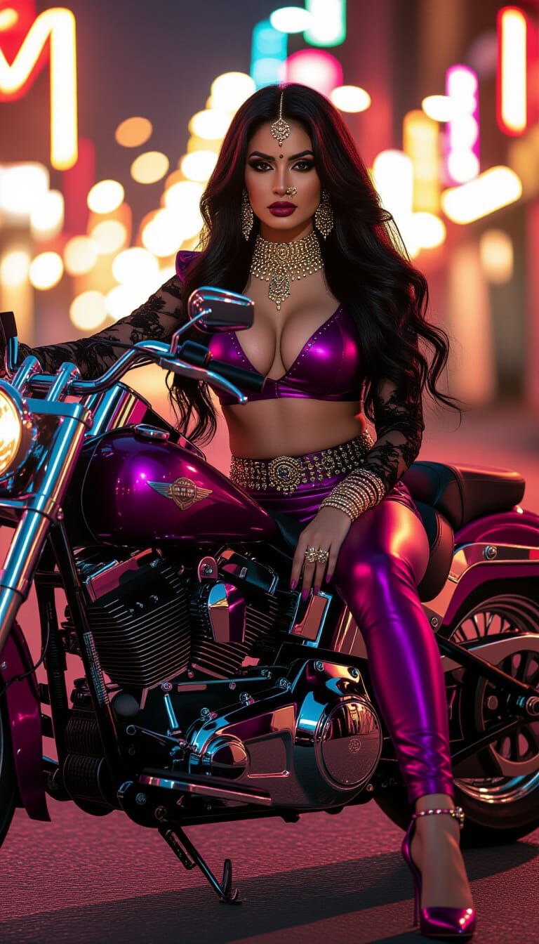 Curvy Woman on Harley Davidson in Cinematic Style