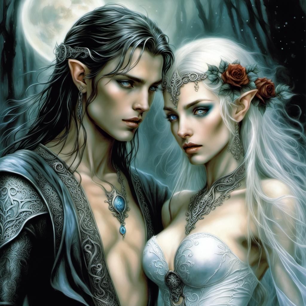 Elven Couple in Ornate Witchy Love Fantasy