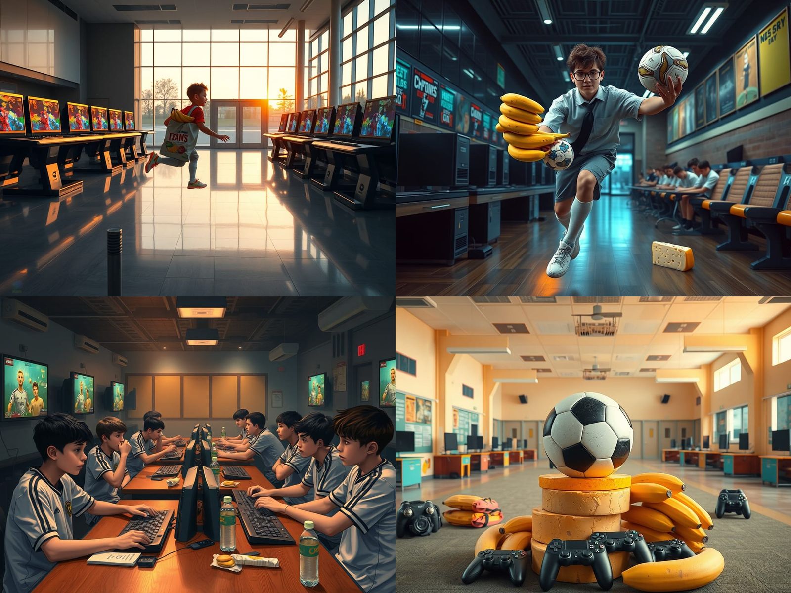 Photorealistic Still Life: Cheese, Bananas, and Soccer