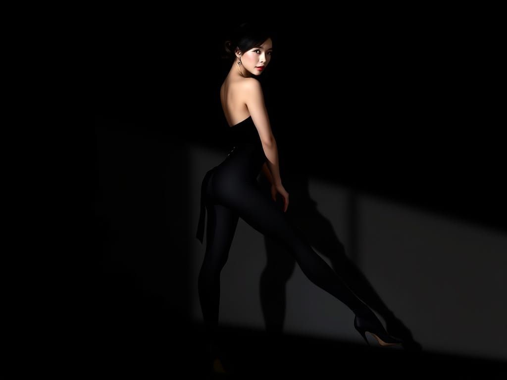 Elegant Korean Woman in Dramatic Shadow Play