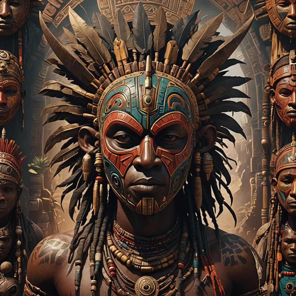 Detailed African Tribal Mask Matte Painting