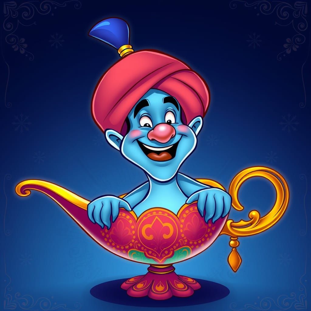 Whimsical Genie in a Vibrant Lamp