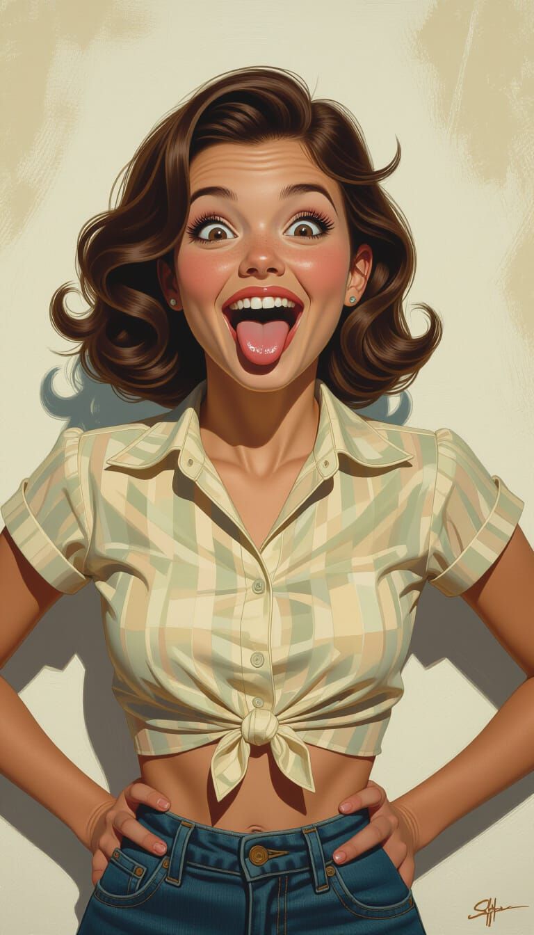 Girl Making Silly Face, Matte Painting Style