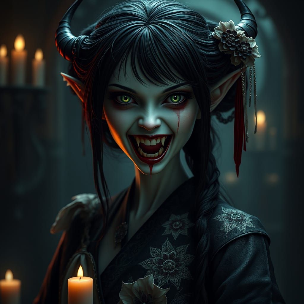 Gothic Horror Geisha Elf Vampire Portrait