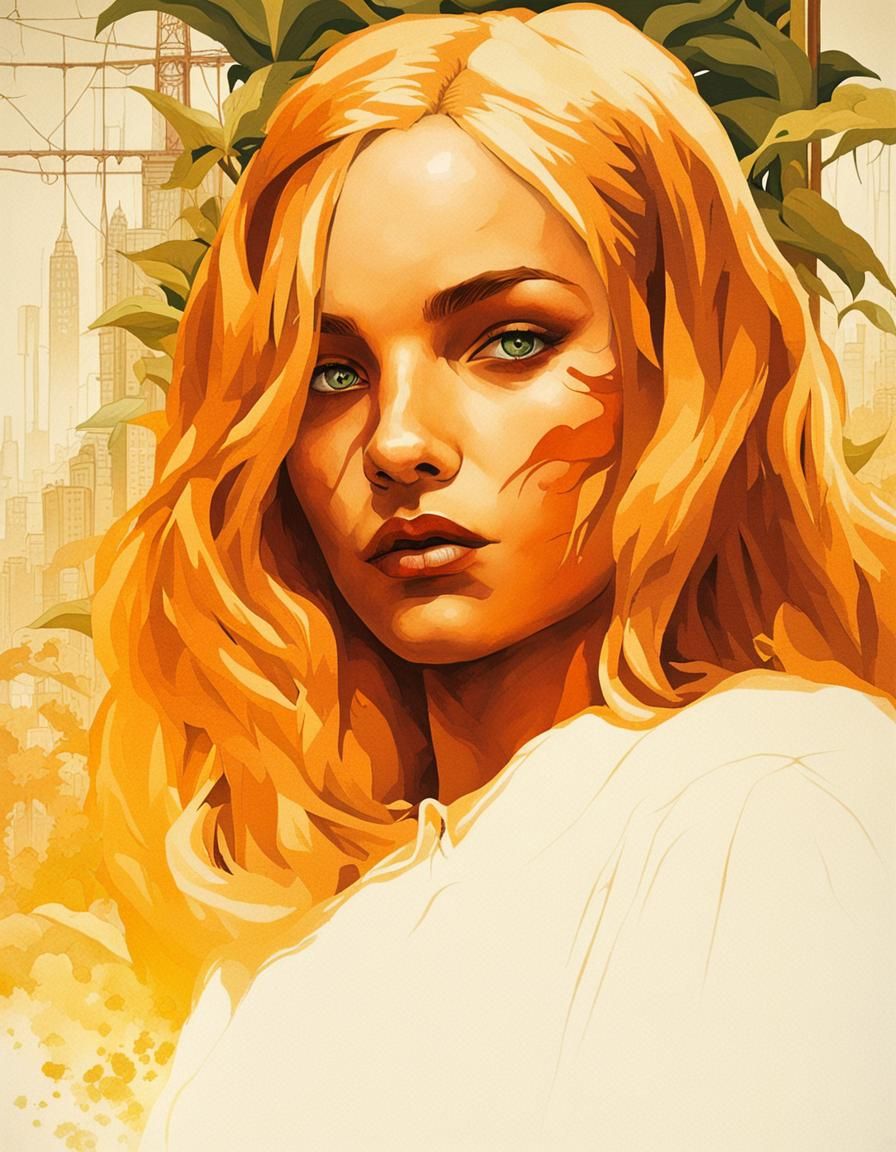 Verdant Apocalypse: Blonde Portrait in Hyperreal Style