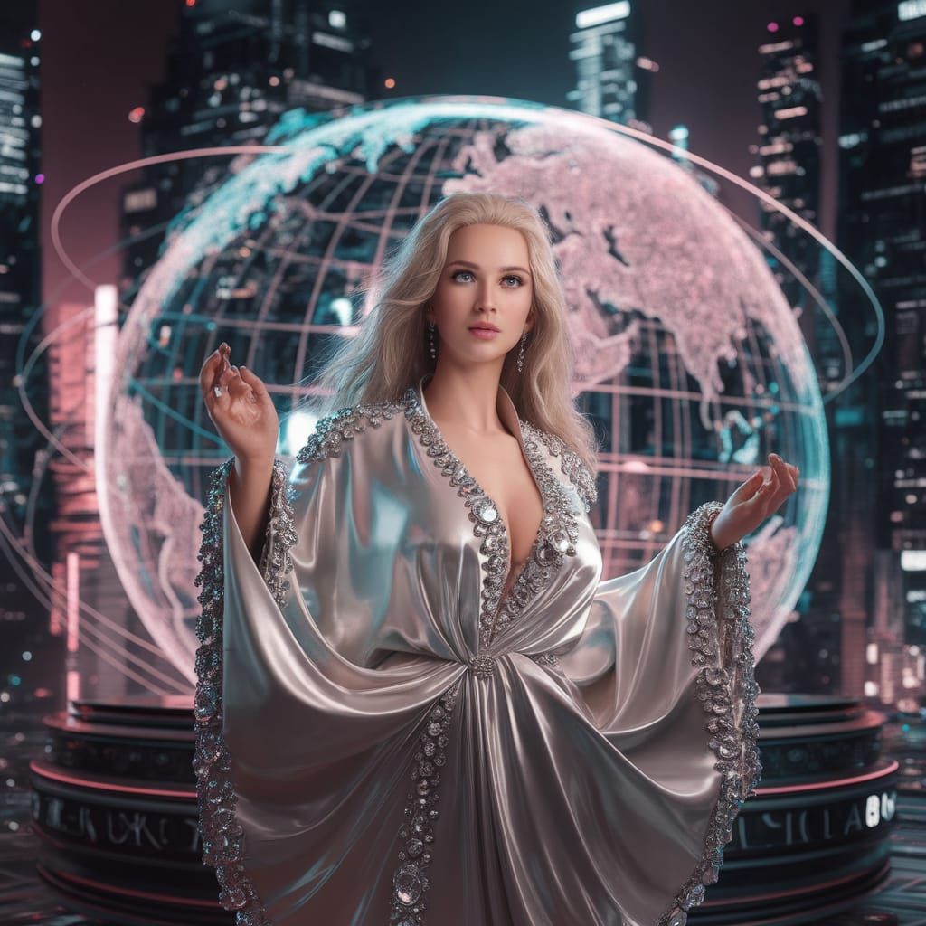 Cyberpunk Philosopher in Neon Cityscape