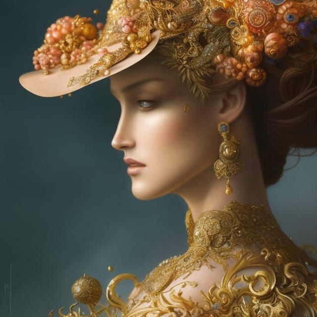 Jeweled Lady: Fantasy Portrait in Digital Ink Style