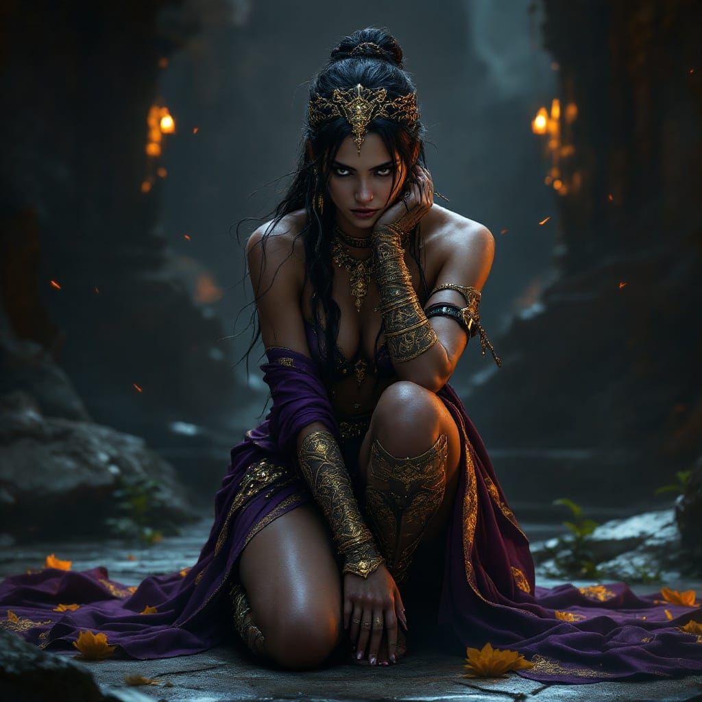 Lara Croft in Opulent Slave Outfit: Dark Fantasy Art