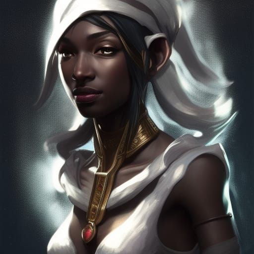 Detailed Portrait of a Black Elf in Art Nouveau Style