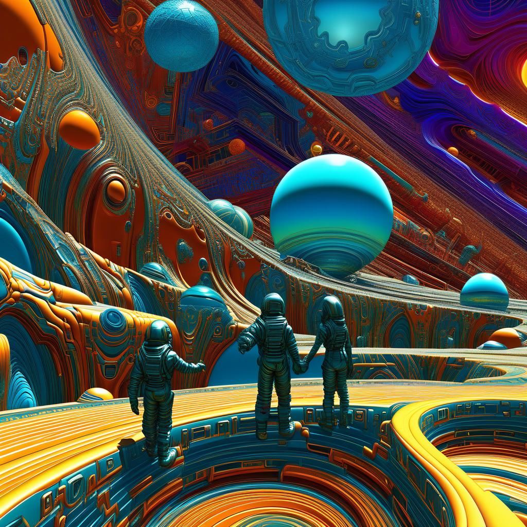 Surreal Alien Scene with Rotating 3D Mandelbulb