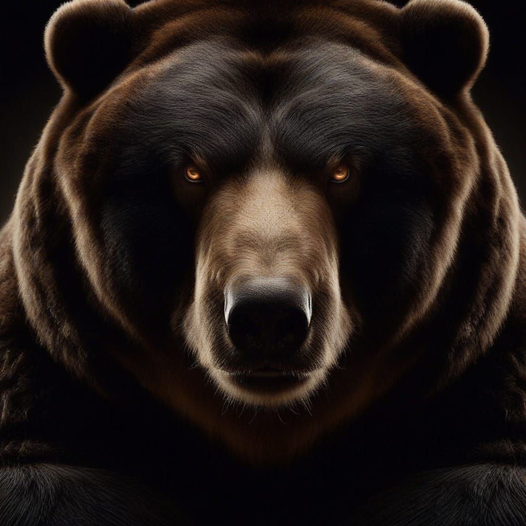 Dramatic Photograph of a Bighorn-Kodiak Bear in Darkness