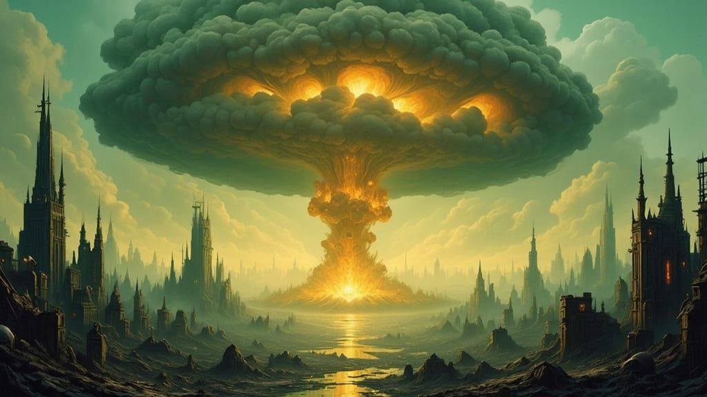 Sci-Fi Nuclear Demolition Scene in a Futuristic Style