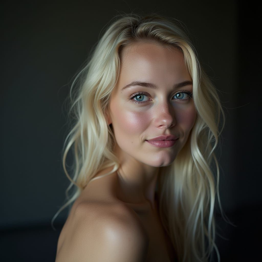 Enigmatic Platinum Blonde in Seductive Smile