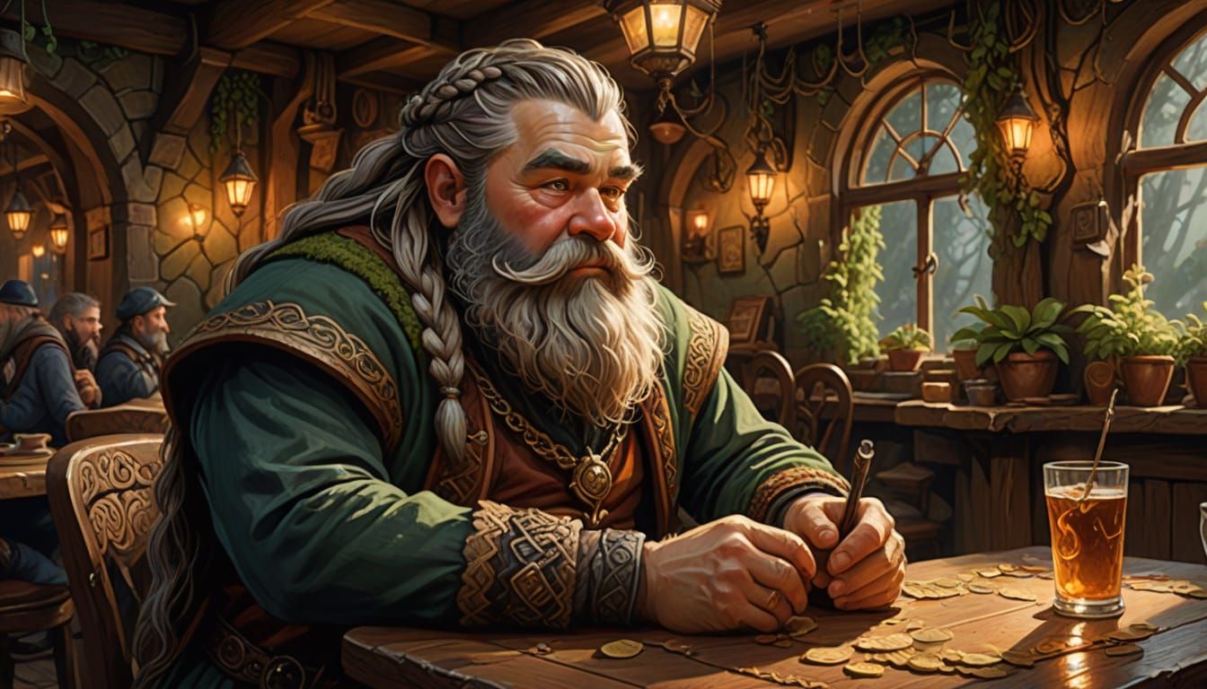 Regal Dwarf in Enchanted Cafe Digital Painting