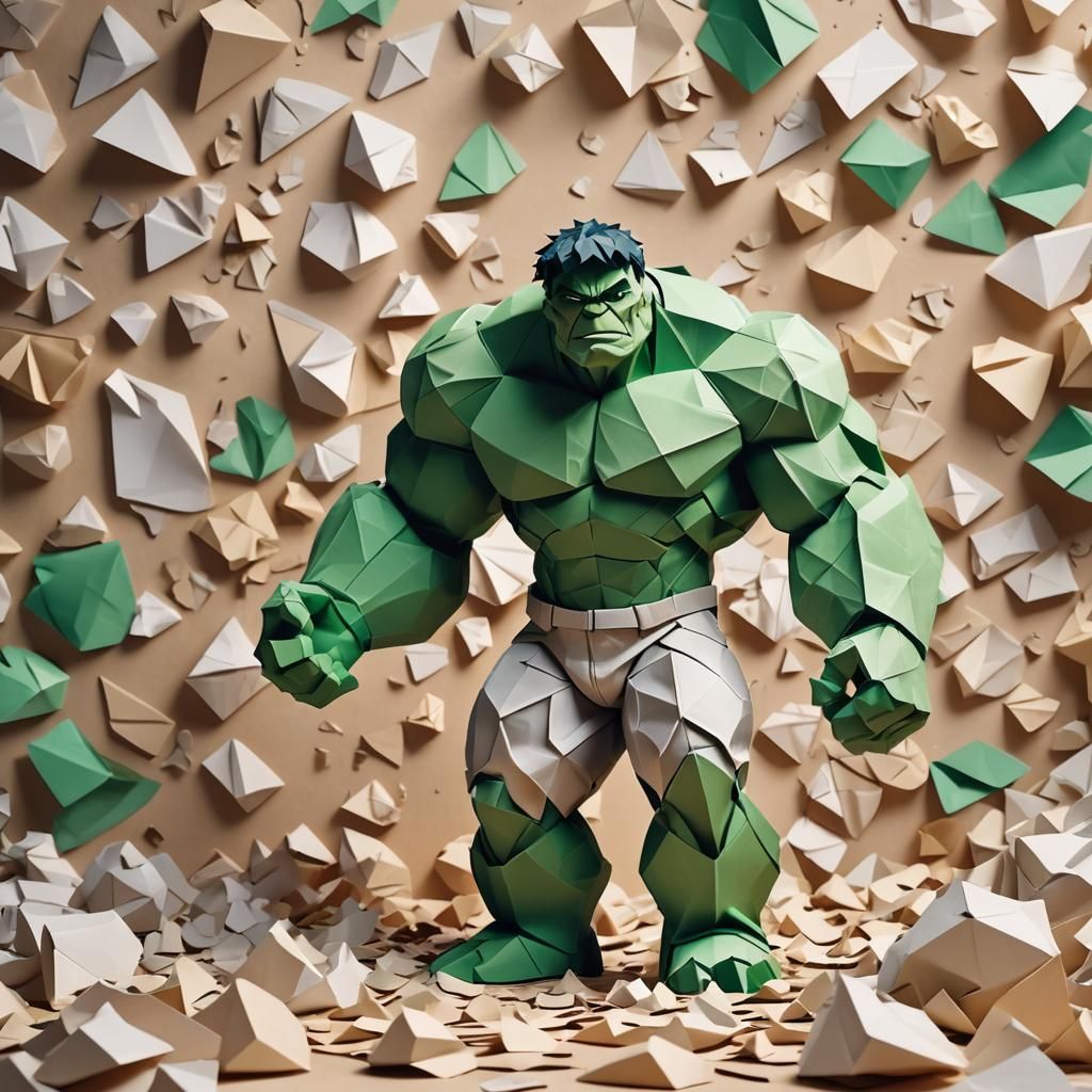 Giant Origami Hulk Papercraft in Pastel Colors