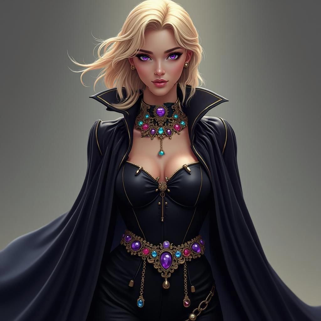 Androgynous Figure with Flowing Hair and Jeweled Belt