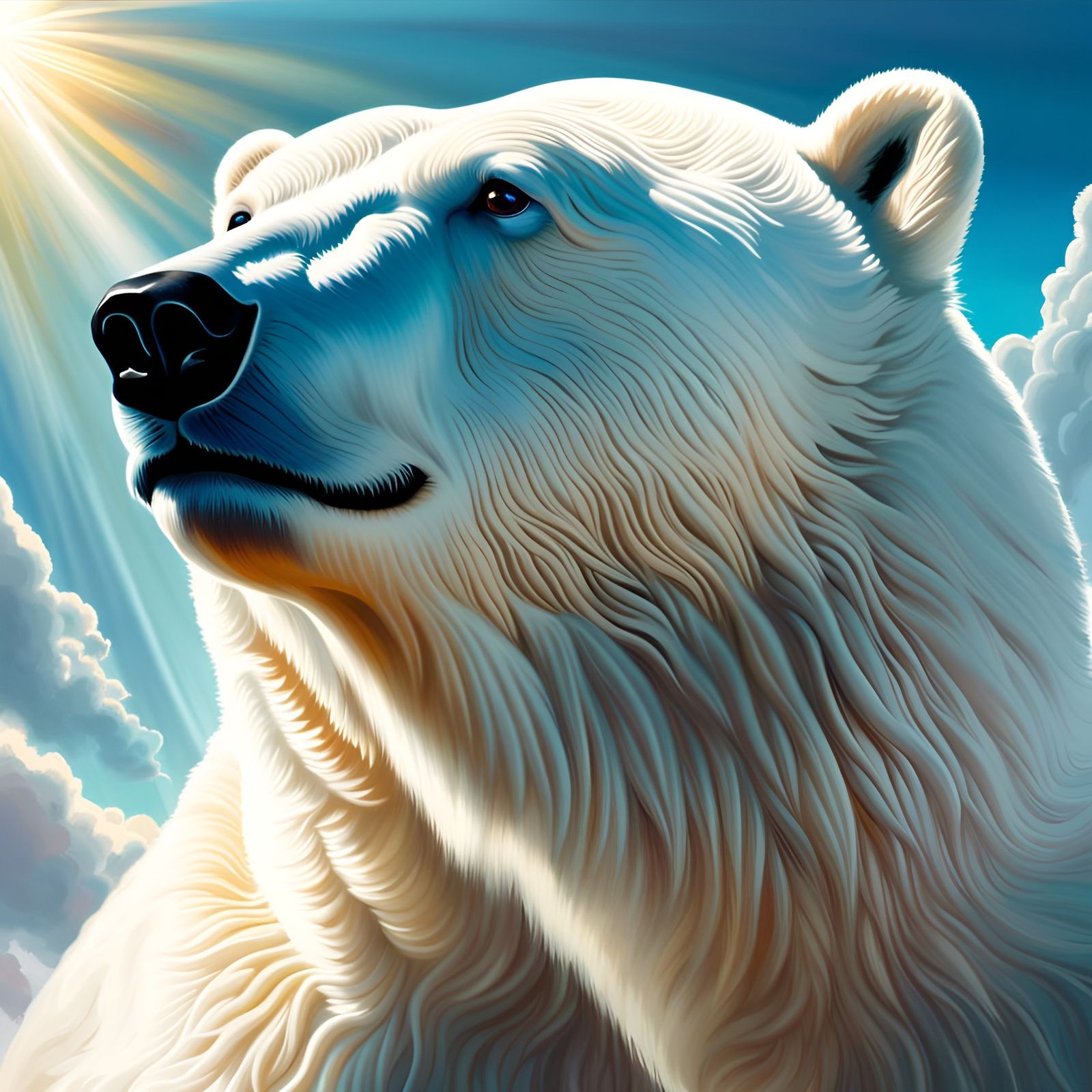 Polar Bear Cloud in Divine Sunshine: Hyperrealistic Art