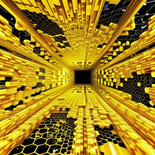 Abstract Glitch Art Honeycomb Palace in Neon Hues