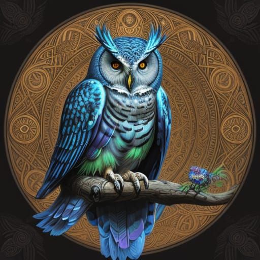 Mystical Owl Perched on Ancient Tree in Fantasy Art Style