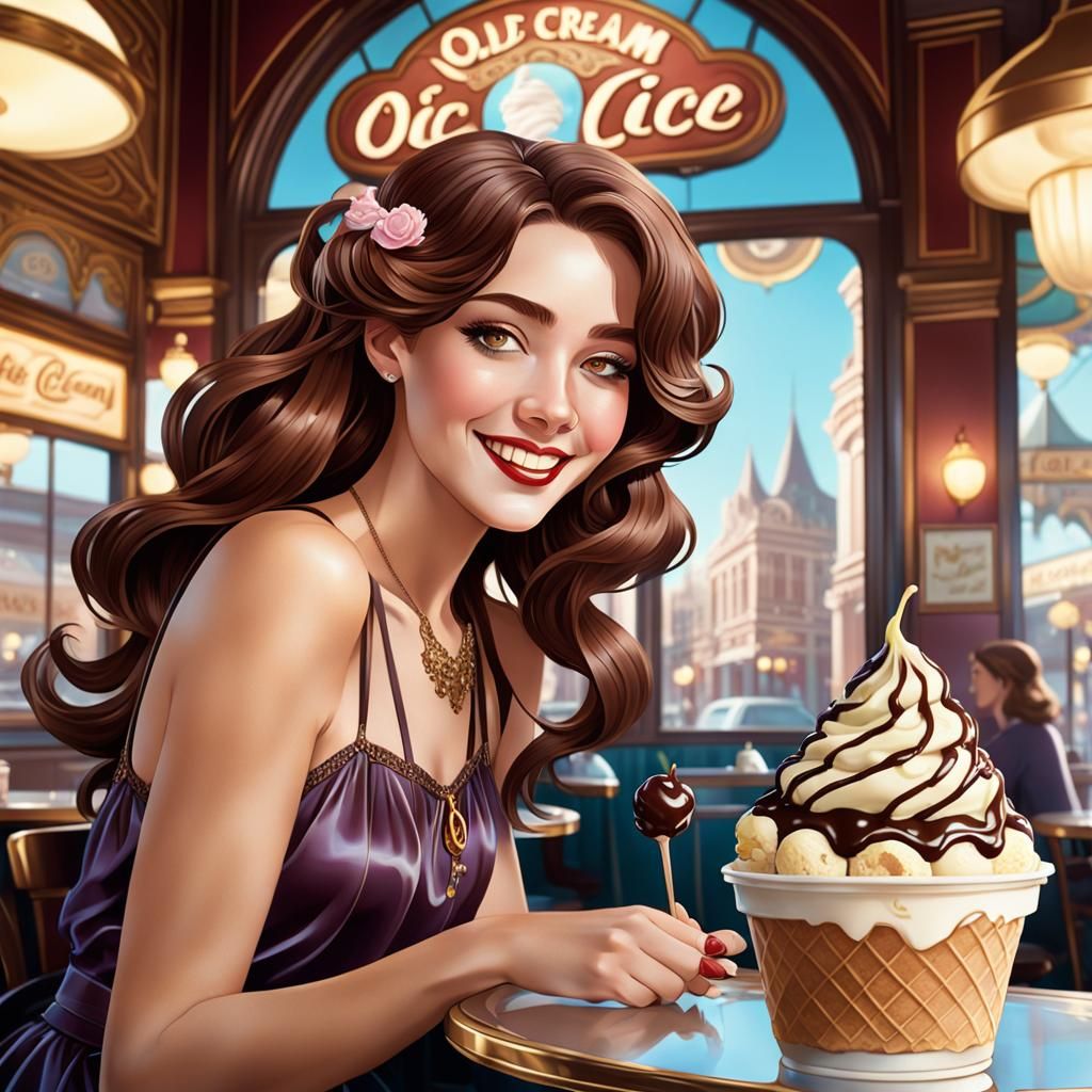 Velvet Delight: Art Nouveau Serenity at the Ice Cream Parlor