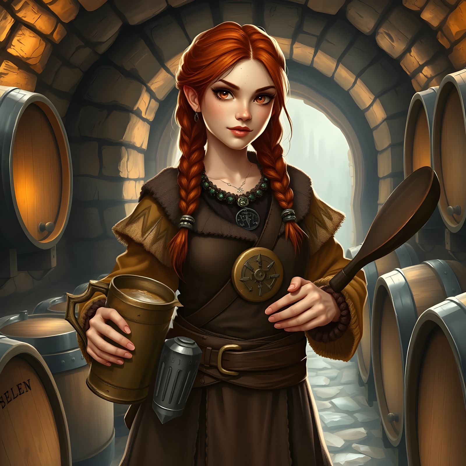 Dwarf Cleric Brewer in Cozy Fantasy Art Style