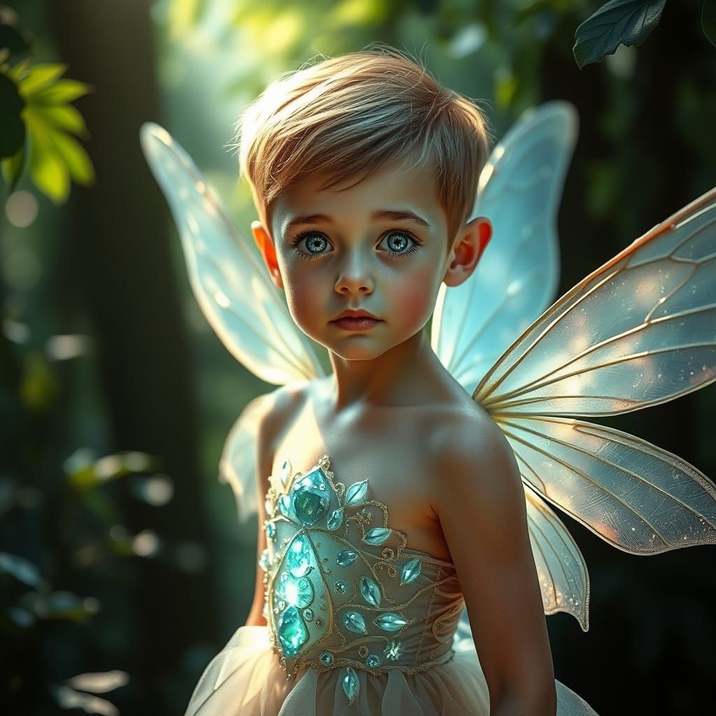 Opalescent Fairy Boy in Mystical Forest