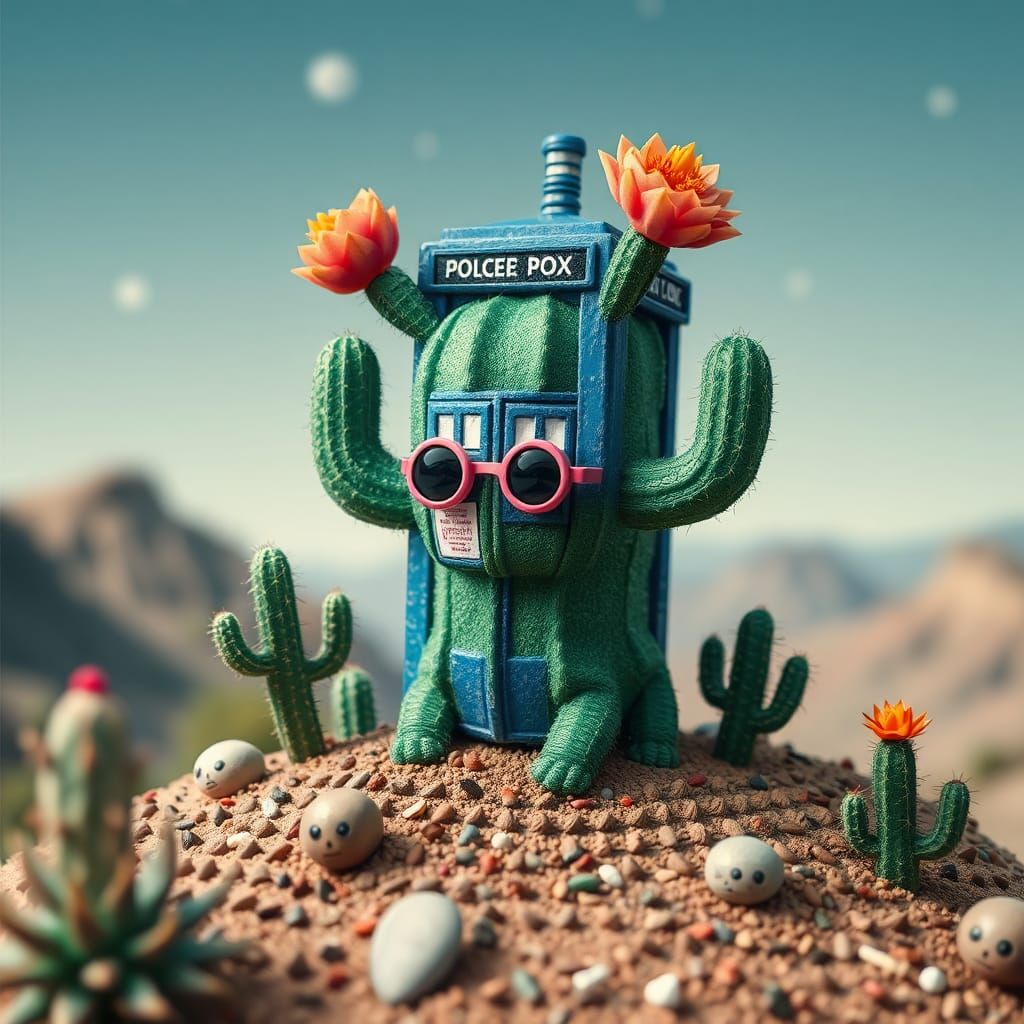 Cute CyCLOPS Cacti-centaur,  Doctor WHO, Tardis,  surreal, dreamcore Matisse