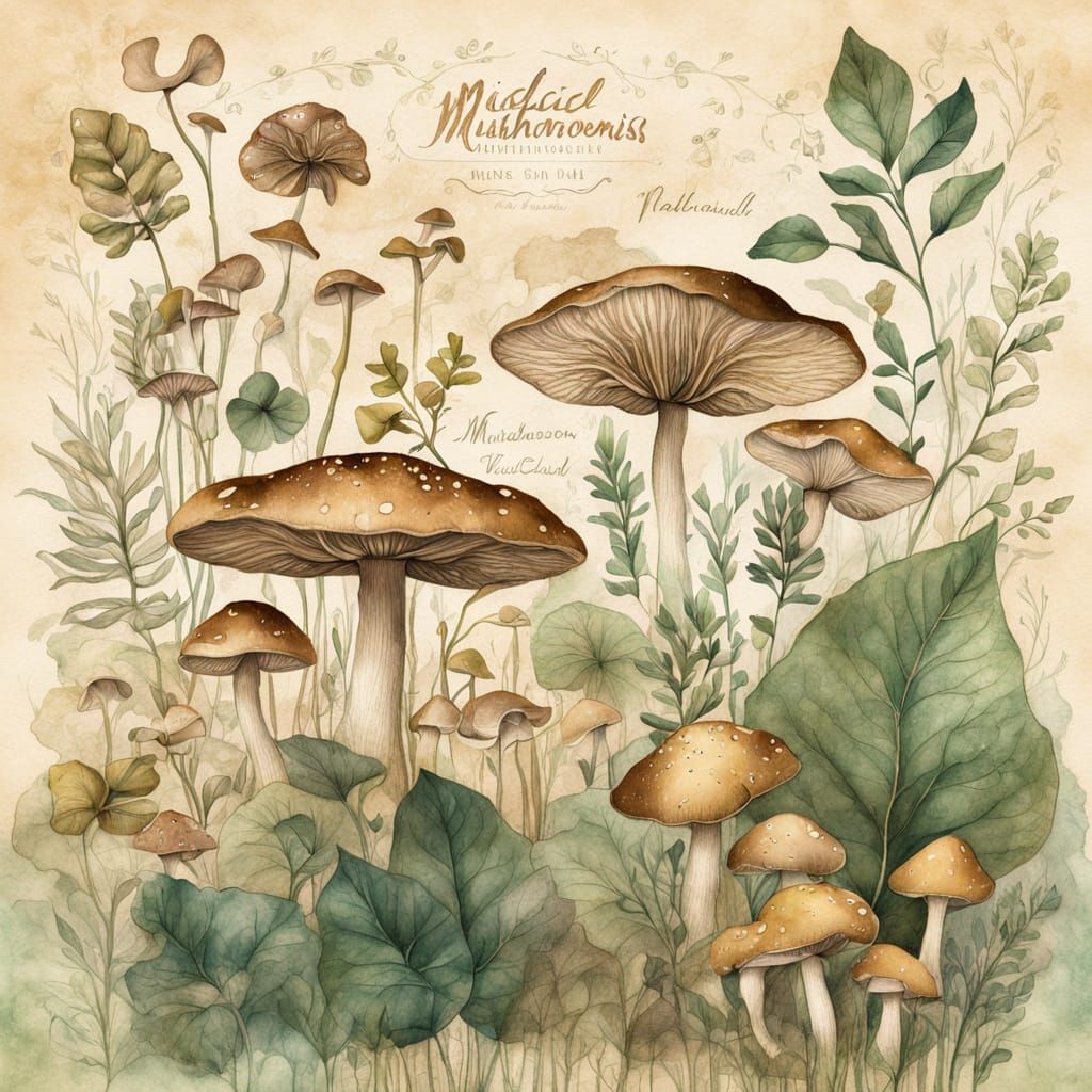 Botanical Mushroom Illustration in Watercolor Style