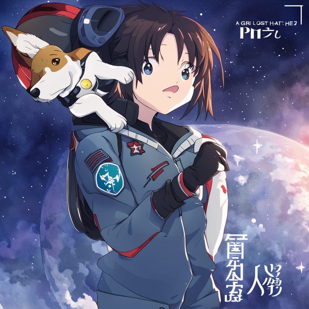 Girl Lost Dog in Space: Anime Style Illustration