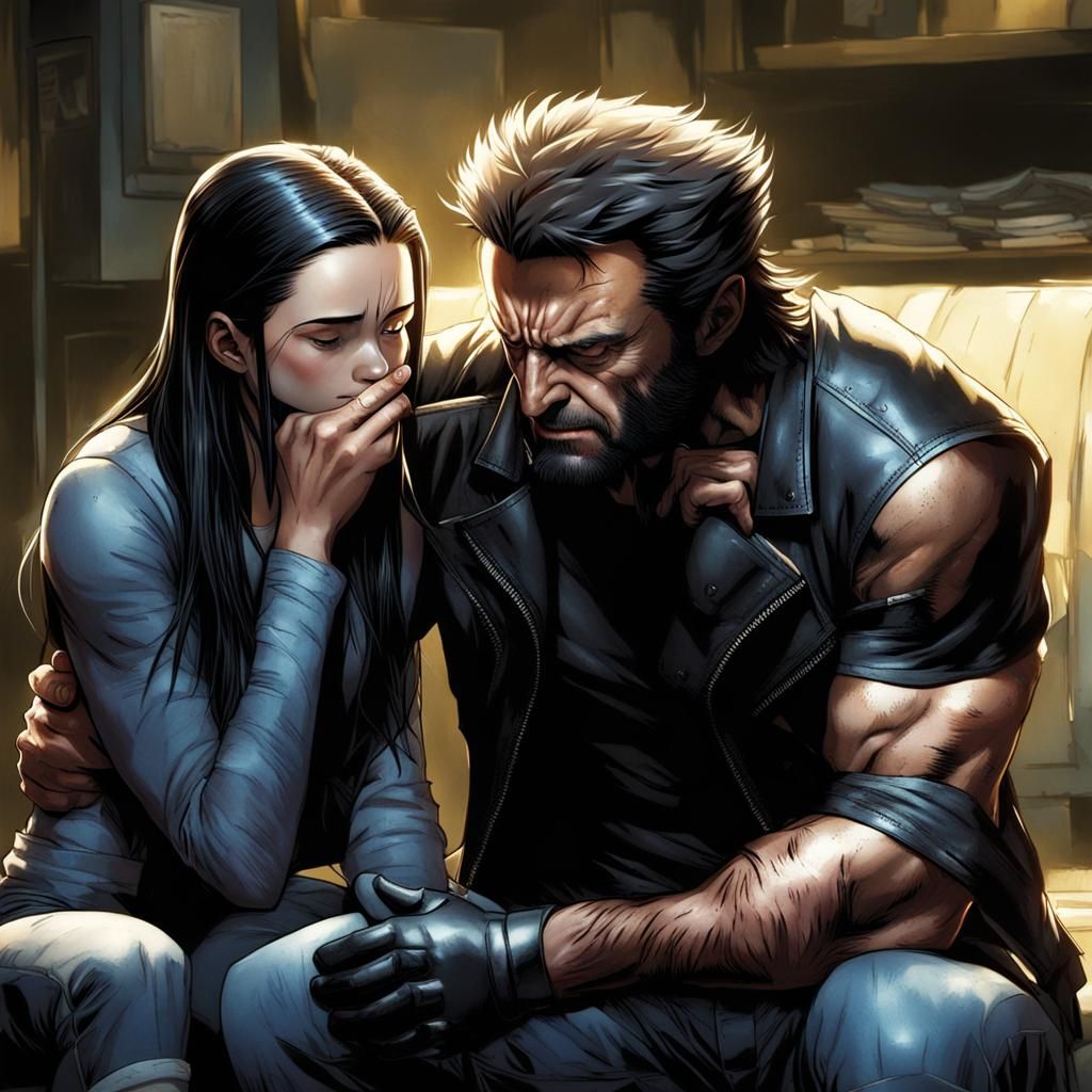 Wolverine Comforts X-23 After Nightmare, Photorealistic