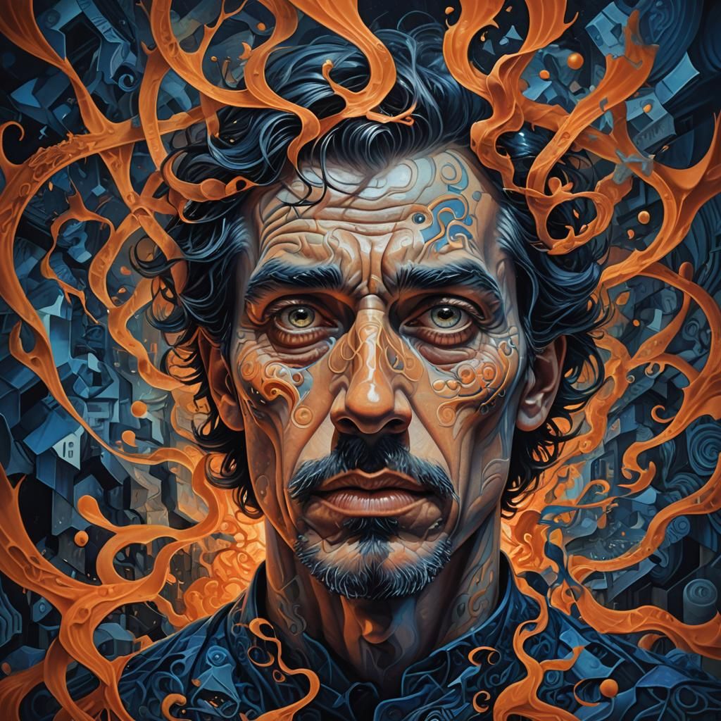 Mystical Portrait of Questioning Man in Surreal Dreamscape